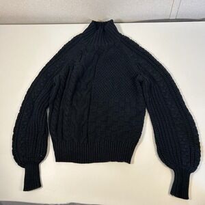 sundance haydyn sweater mock turtleneck pullover black cable knit patch size xs